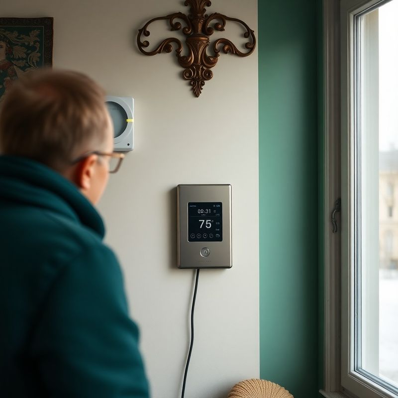 Elektroměr a termostat na zdi českého rodinného domu v zimě